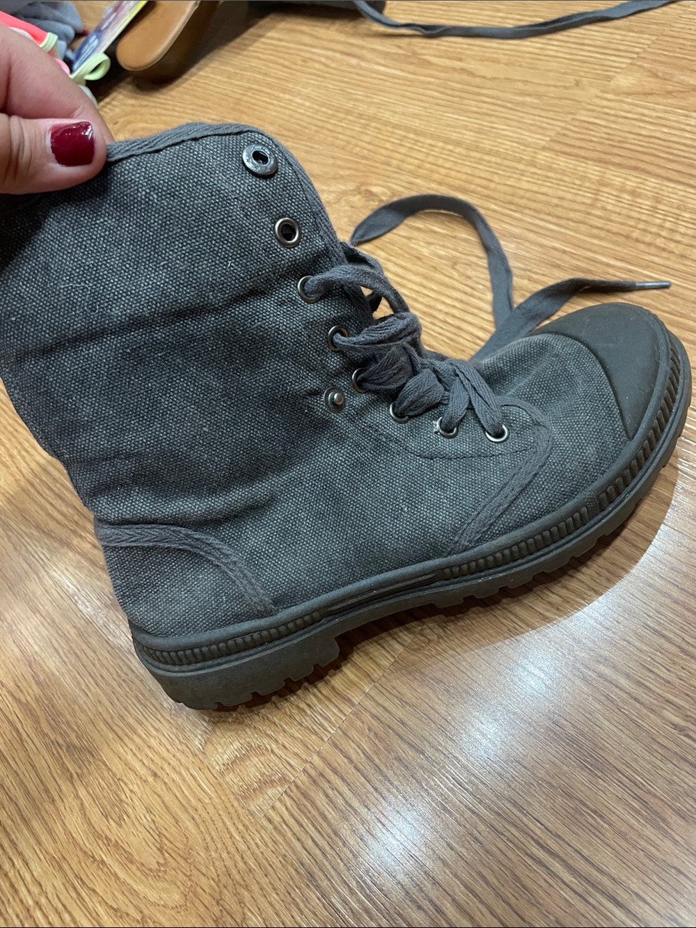 Women’s Dark Gray Canvas Lace-Up Combat Boots